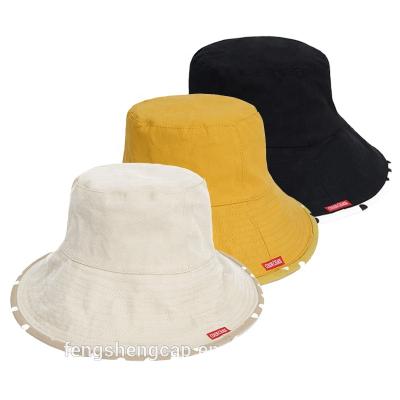 China Customized Plush Covers 100% Cotton Screen Printing Reversible Bucket Hat Large Round Brim Fishing Hat Wholesale for sale