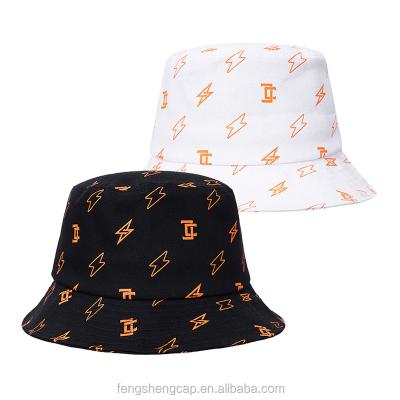 China Plush 2021 Custom Design Monogram Bucket Hat Classic Screen Print All Over Reversible Two Side Wearing for sale