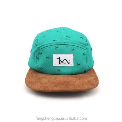 China Bill 5 Panel Design Suede Flat Jogger Hats Customized Green JOINT Bill 5 Cotton Twill Fabric Monogram Screen Print Style Outdoor Sports Hats for sale