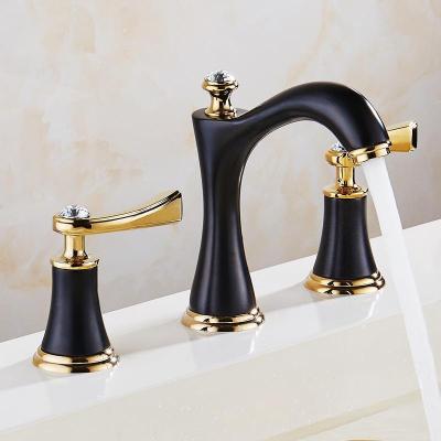 China Metered 8 Inch 4 Inch Luxury Basin Bathroom Faucets Double Lever Brass Gold Black 3 Diamond Handle Faucet for sale