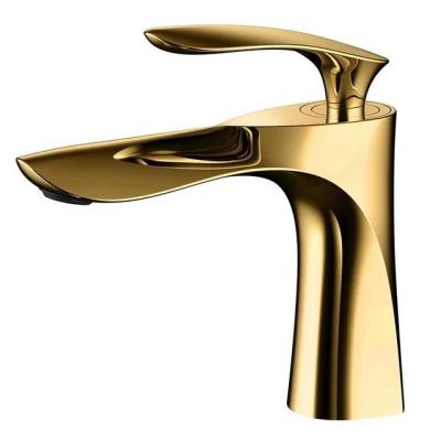 China Hot Cold Brushed Brass Metered Water Faucet Single Sink Faucet Gold Handle Modern Faucets Sanitary Ware Single Basin Faucet for sale