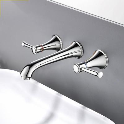 China High Quality Metered Wall Mounted Faucet Mezclador Grifo Taps Double Handles Copper Kitchen Faucet Basin Faucet for sale