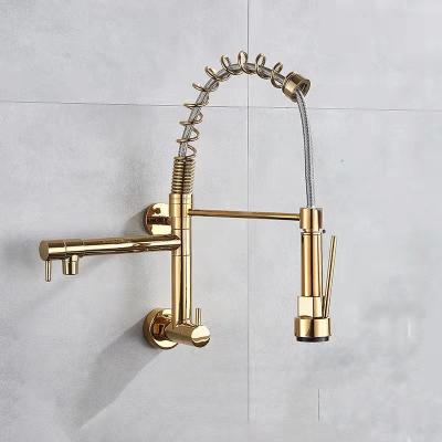 China 2021 New Thermostatic Faucets Wall Mount Luxury Kitchen Sink Faucet Pull Down Single Spring Spray Head Hole Faucet Mixer for sale