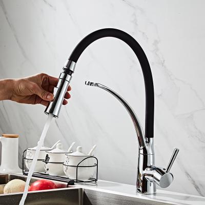 China High Quality Single Lever Commercial Metered Ridge Pull Down Faucet Kitchen Faucet Hot Water Flexible Black And Cold for sale