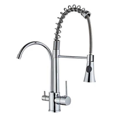 China Metered Faucets Commercial Pull Out Drinking Water Rinse Kitchen Sink Taps With Flexible Tap 3 Pre Mixer Tap for sale