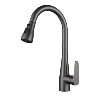 China Pull Out Spray Hot Selling Brushed Basin Faucet Deck Mounted Hot Cold Kitchen Water Bath Mixer Gray Body OEM for sale