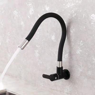 China Other Wholesale Single Kitchen Faucet SUS304 Stainless Steel Black Hose Cold Water Faucet Wall Mounted Kitchen Faucet for sale