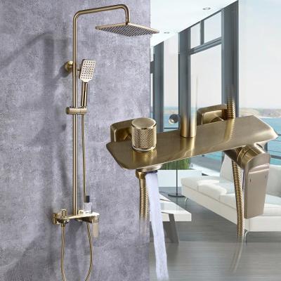 China With Gold Brass Matt Black Shower Sliding Bar Hot Sale Bath Shower Faucets Rainfall Shower Column Column Bathroom Set for sale