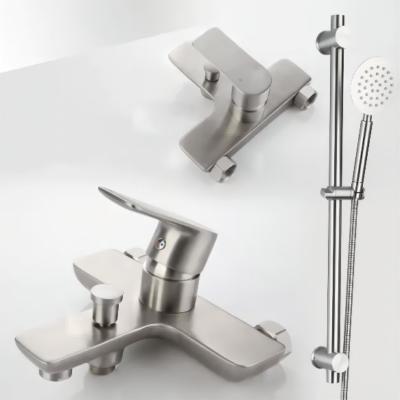 China With Slide Bar Wall Mounted Bathtub Faucet Mixer Bath Shower Faucet Swept Bath Shower Set SUS 304 Stainless Steel Contemporary Square Rainfall for sale