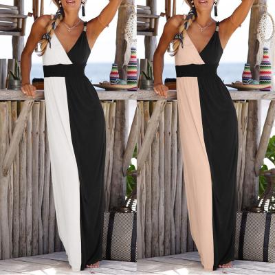 China SunNY Everest Viable Viable 2021 New Sleeveless Women Dress Sleeveless Black Powder Crisscross V-Neckline Color Matching With Waist Wrapped Chest Strap for sale