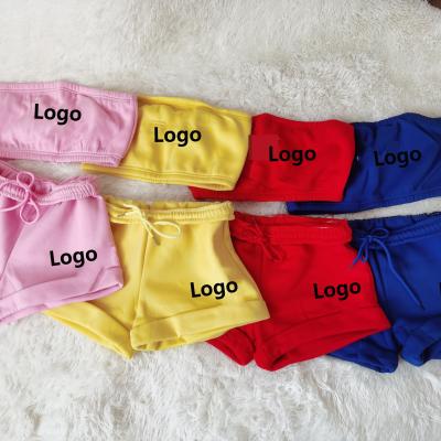 China 2021 New Arrivals Logo Embroidery Women's Two Pieces Set Chest Breathable Crop Top Set Wrap Sports Shorts for sale