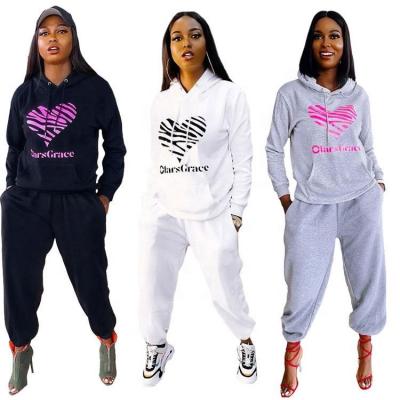 China Wholesale breathable fahion letter printing winter hoodie sets women tracksuit gear two pieces women sets for sale