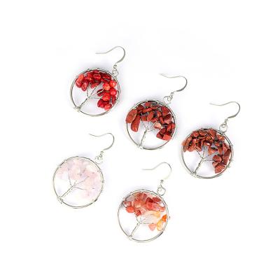 China 2021 Hot Selling Big Circle Holiday High Quality Factory Supply Life Oversize Color Tree Natural Stone Stud Earrings For Women for sale