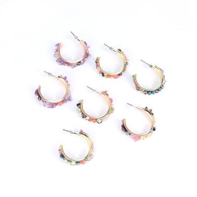 China 2021 High quality factory supply fashion multicolor natural stone circle alloy luxury earrings set for women for sale