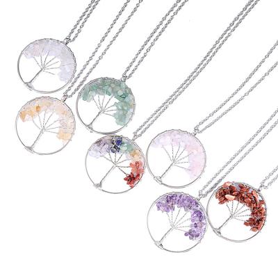 China 2021 Direct Sales Environmentally Friendly Good Quality Handmade Color Factory Natural Stone Tree Of Life Necklace Beautifully for sale