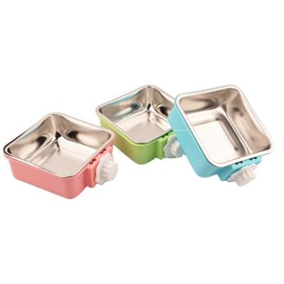 China Sustainable Hanging Pet Cage Bowl Food and Feeder Cage Cup Stainless Steel Square Hanging Dog Bowl for sale