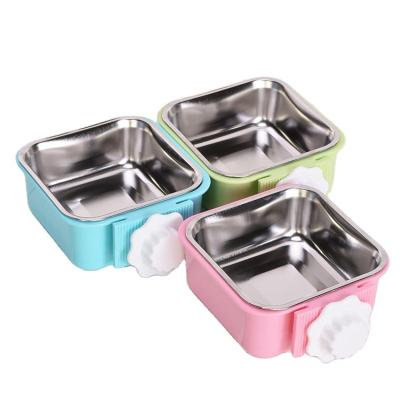 China Sustainable Pet Supplies Hanging Bowl Adjustable Dog Feeder Square Stainless Steel Feeder Pet Dog Bowl for sale