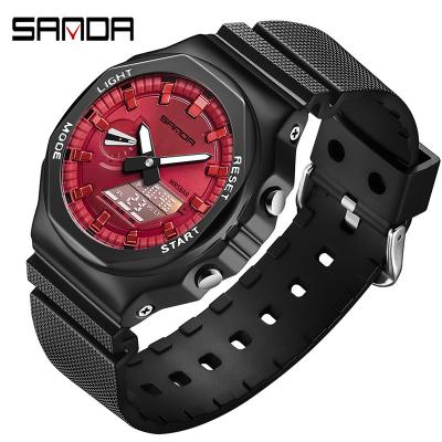 China New Arrived 2023 Men's Sport Chronograph Display Dual Alarm Digital And Analog Watch Hot Items Combine Case And TPU Straps for sale