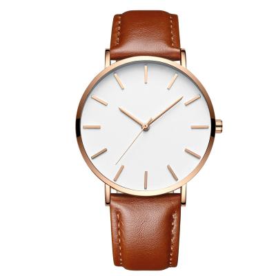 China Cheap Japan Movement Water Proof Customized Logo Stainless Steel Case And Leather Strap Gift Watch Full Calendar Classic Design for sale