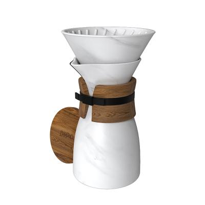 China New Ceramic DHPO Sustainable Design Premium Rack Drip Pour Over Coffee Maker With Wood Sleeve Wood Lid for sale