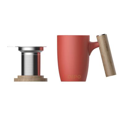 China DHPO 450ml Viable Matte Ceramic Coffee Cup Filter Coffee Mug Handle Wooden Coffee Set With Wooden Lid for sale