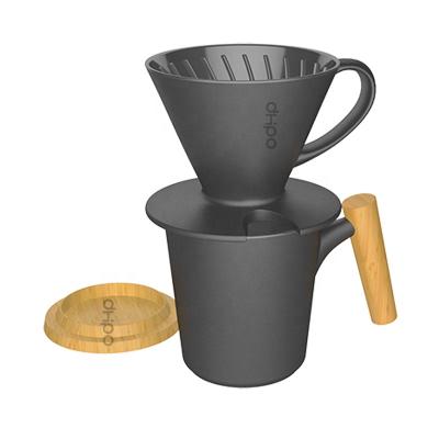 China New Design Sustainable Ceramic Pour Over Coffee Dripper Set With Bamboo Lid For Coffee Brewing for sale