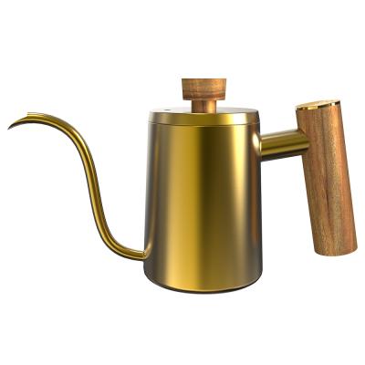 China DHPO 600ml 304 Stainless Steel Sustainable Spill Over Coffee Kettle With Wooden Handle Lid for sale