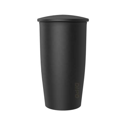 China DHPO 16OZ Viable Matte Black Double Wall Ceramic Travel Mug With Logo And Infuser For Tea And Coffee for sale