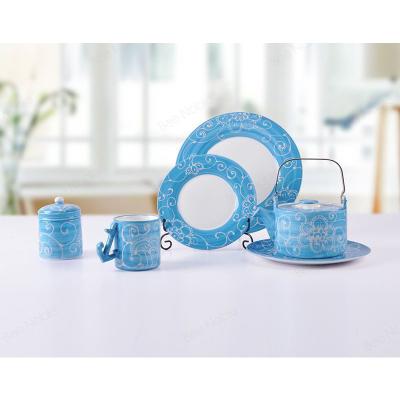 China Blue Ceramic Porcelain Anchor Plates Dinnerware Set Sustainable Marine Types For 6 Pcs for sale