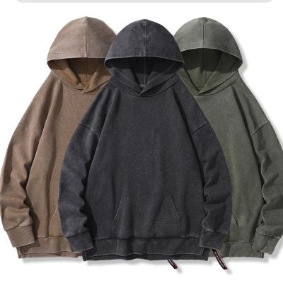 China Anti-wrinkle Oem 430G Designer Brand Streetwear Heavy Washed Grey Hoodie Acid Retro Oversized Hoodie Vintage Men Heavyweight  Terry Hoodie for sale