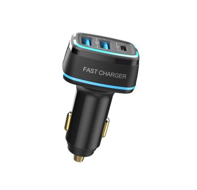 China Dual Port Car Charger QC3.0 Fast Portable Fast Shipping 2 LED USB Mobile Phone Charger With C Type C Car Radio Left Charger For Phone for sale