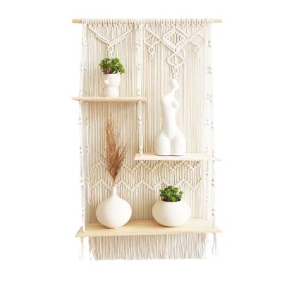 China Minimalist Indoor Bohemian Living Room Cotton 3 Tier Macrame Decor Handmade Macrame Wall Hanging For Home Wall Arts for sale