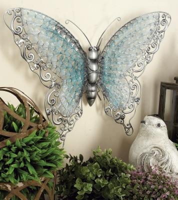 China Eco-friendly Material Hotel/Entryway Lobby Art Hanging Painting Modern Minimalist Canvas Spray Butterfly Wall Decor With Wing Scales Blue for sale