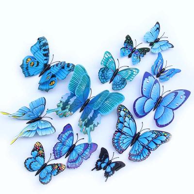 China Eco-friendly Home Photo Frame Decoration Stickers PVC Color Double Layer Simulation Butterfly Wall Sticker 3D Wall Sticker for sale