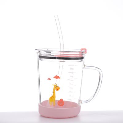 China Sustainable Colored Glass Milk Glass Sippy Cup With Straw For Kids Ironing Proof Straw Cup for sale