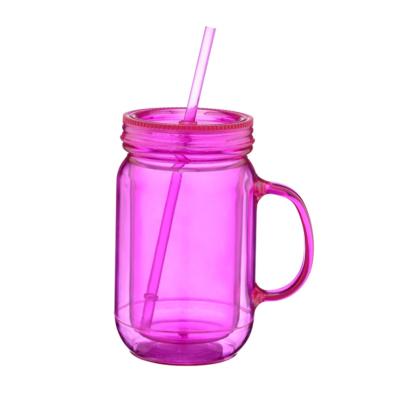 China Factory direct wholesale single wall plastic 16oz mason jar viable with straw and lid for sale