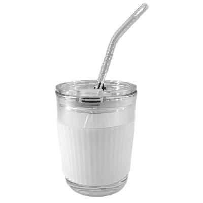 China 12oz Borosilicate Glass Bubble Viable Leakproof Reusable Cup With Silicon Cover Straw Cup for sale