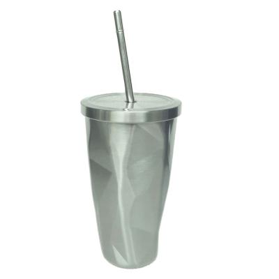 China Diamond Shaped Viable 17 Ounce Drinks Mug With Straw Double Wall Insulated Stainless Steel Tumbler Straw Mug for sale