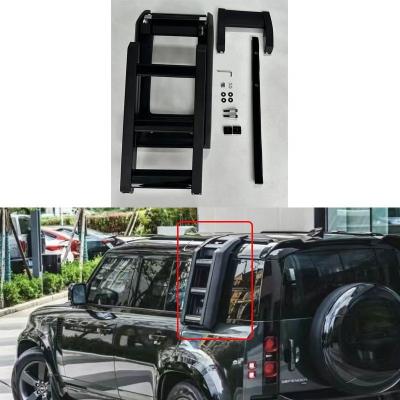 China Factory-direct Auto Parts Aluminum Telescopic Glossy Black Side Ladder Tail Ladder For Land Rover Defender 2020+ 90 110 for sale