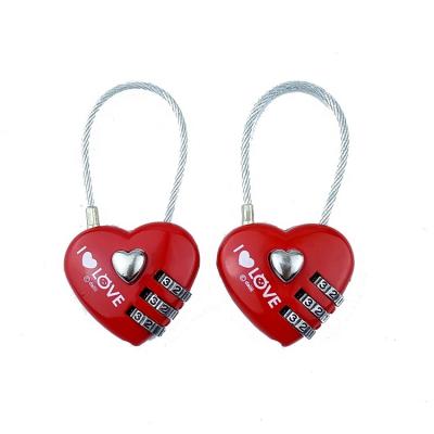 China Used For Mini Luggage 3digit Heart Zinc Travel Luggage Cable Cartoon Red Heart Combination Lock for sale