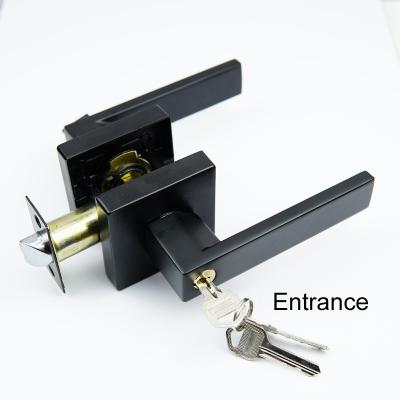 China Internal Square Doors Modern Hotel Wooden Locks Interior Room Keys Locks Black Bedroom Lever Squares Interior Door Handles Lock With Handle for sale