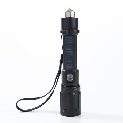 China Multi-Functional Emergency Charging Solar Flashlight Torches Emergency Hammer LED Strong Light Flashlight for sale