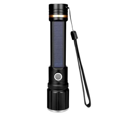 China Outdoor T6 Emergency USB/Solar Charging Compass LED 450LM Torch Zoomable Aluminum Alloy Telescopic Lamp for sale