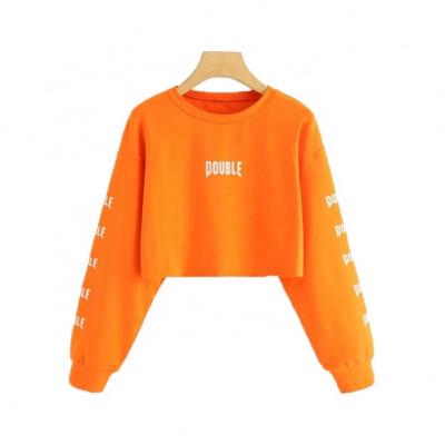 China New Style Spring Anti-wrinkle Neon Orange Letter Customizable Women's Hooded Neon Orange Letter Crop Sweatshirt Women Graphic Hoodies for sale