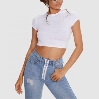 China Wholesale Simple Summer White Round White Blouse Women's Anti-Wrinkle Neck T-shirt Crop Tops for sale