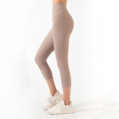 China Breathable Cropped Pants 2021 Bare Waist Yoga Pants Running Fitness Clothing Tummy Control Yoga Gaiters Top for sale