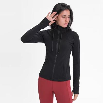 China Breathable Women Sheath Long Slim Front Zipper Hoodie Tight Fitness Activewear Skinny Yoga Jacket With Pocket for sale