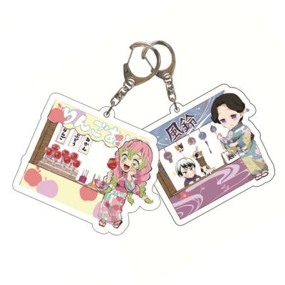 China Popular Food Stalls Demon Slayer Zenitsu Nezuko Tanjirou Anime Plastic Key Chain Laser Cut Printed Anime Plastic Acrylic Key Chain Clean for sale