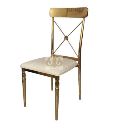 China Cross Back Wedding Modern Rental Gold Stainless Steel Banquet Chair for sale