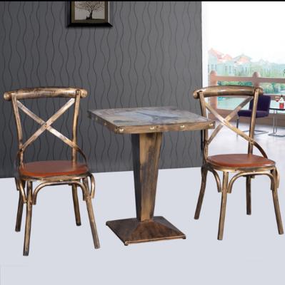 China Antique furniture American country archaize to do character old contracted iron yiyi restaurant bar restaurant chair western cross X back chair for sale